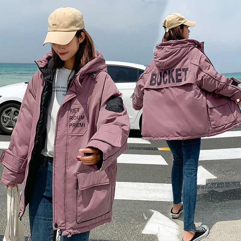 

AliExpress Hot Selling Winter Thick Coat Hooded Korean-style Mid-length Cotton Coat Printed Words down Feather Cotton-padded Clo