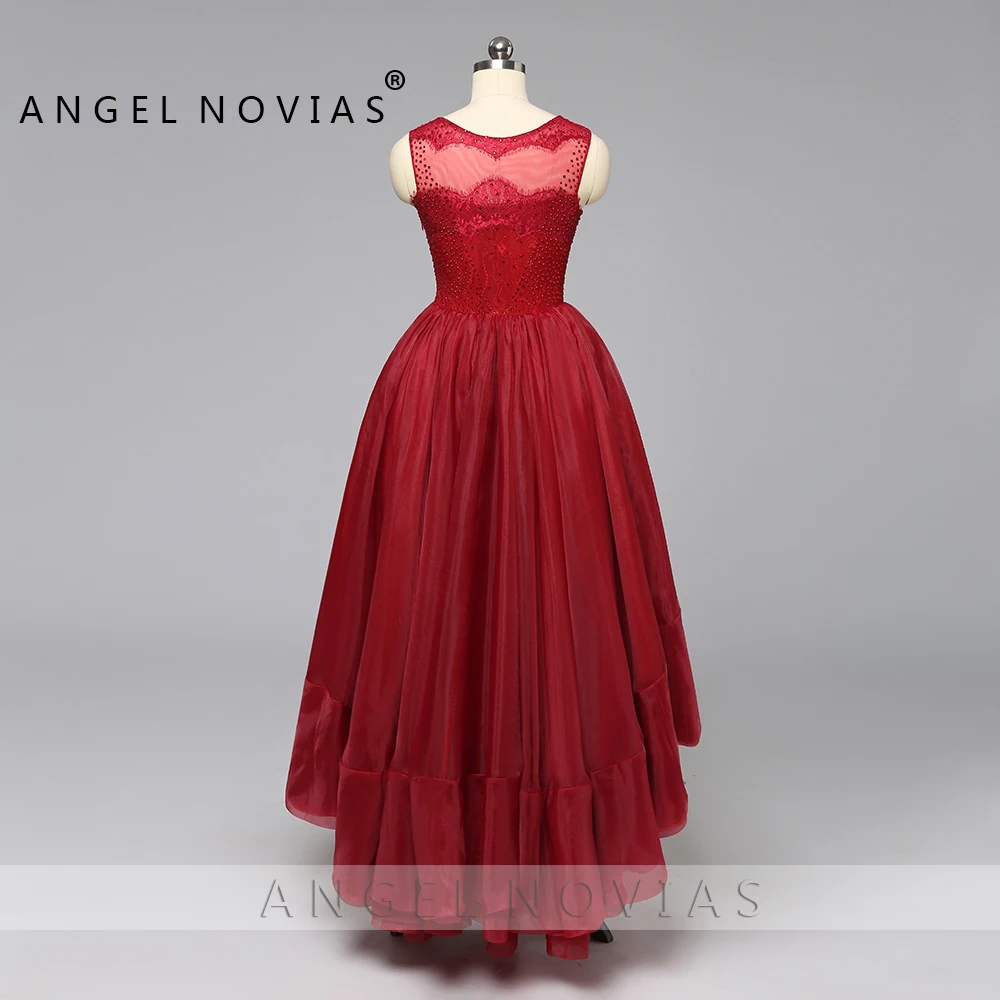 Angel Novias длинное красное органза Высокая Низкая арабский Abendkleider Lebanon вечернее платье Кафтан Дубай Формальные Вечерние платья