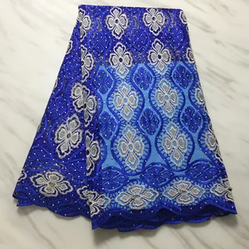 

Blue African Lace Fabric 2019 French Cord Lace Fabric Embroidered Nigerian Tulle Lace Fabric with Stones for Wedding FFP1126