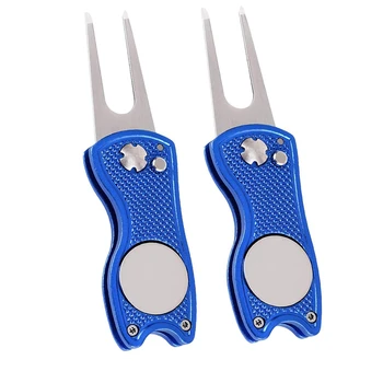 

Golf Divot Repair Tool and Detachable Ball Marker Value 2 Pack Durable Foldable Stainless Steel with Button Magnetic