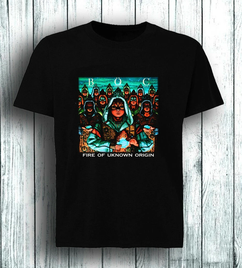 BLUE OYSTER CULT Fire of Unknown Origin Rock Band Mens Black T shirt |