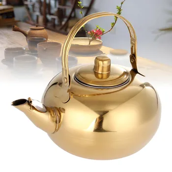 

New Stainless Steel Tea Pot Gold Tea Kettle With Tea Strainer Outdoor Camping Tea Set Flower Tea Set Puer Kettle Kitchen Water P