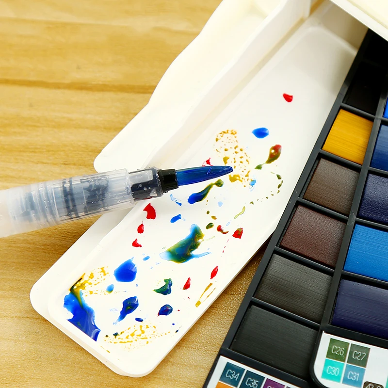18/25/33/42 Colors Solid Watercolor Set Collapsible Water Color Paint Water Brush Creative Pigment for Drawing Stationery