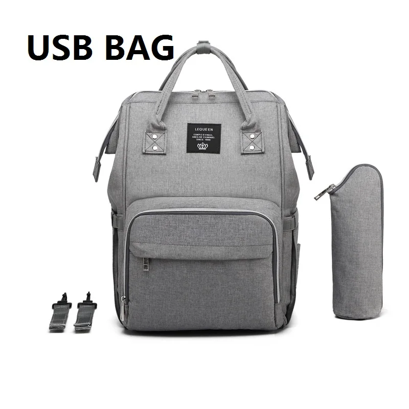 USB Mommy Bag Diaper Large Capacity baby bag travel Nappy diaper backpack waterproof anti-loss maternity bag handbags for moms - Цвет: usb bag