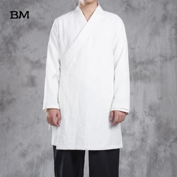 2020 Chinese style improved Hanfu shirt men's youth Tang suit retro style linen jacket long section slung cardigan robe