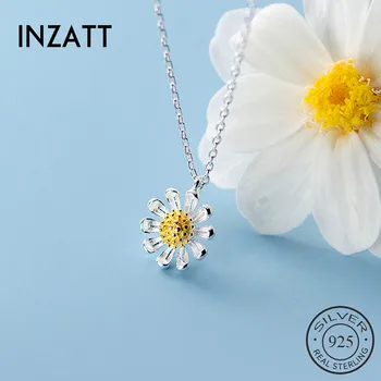 

INZATT Real 925 Sterling Silver Flower Pendant Choker Necklace For Fashion Women Party Plant Fine Jewelry Bohemian Accessories
