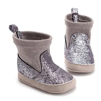 

PU shoes Baby Boys Girls Soft Silver Shiny Shoes Warm Boots Anti-slip Sneaker Breathable Solid First Walkers 0-18M