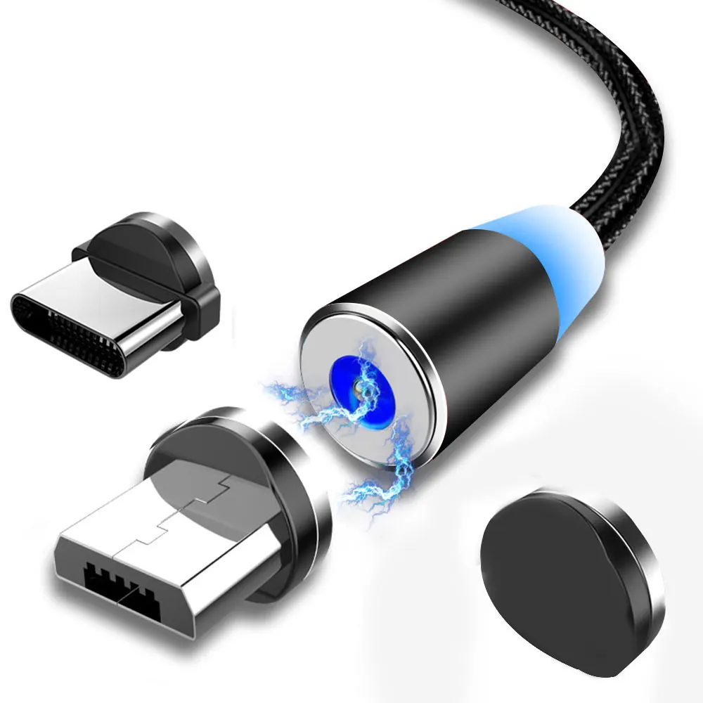 1 м Магнитный кабель 2A Быстрая зарядка Micro USB кабель type C Светодиодный индикатор для USB C зарядное устройство магнит мобильный телефон USB кабель Шнур