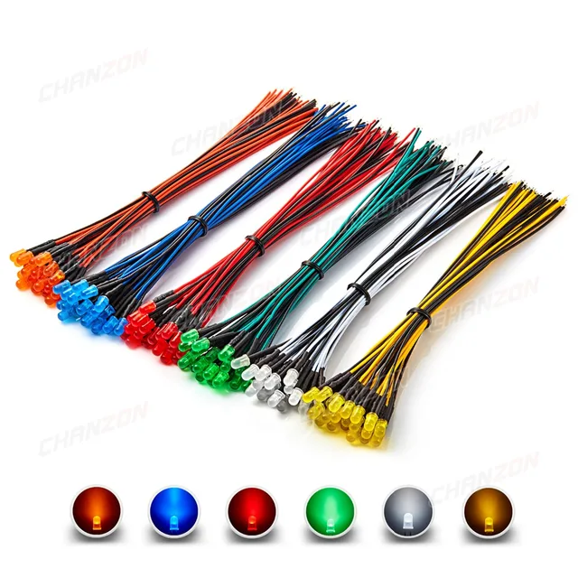 Kit 90 Diodi LED 5mm 12V - 6 Colori Con Resistenza E Fili - Foto 3