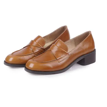 

Retro Women Pumps Genuine Leather Round Toe Casual Basic Shoes Woman Spring Summer Four Season High Heels