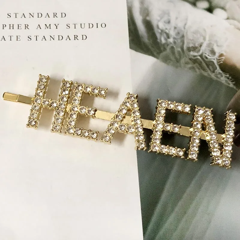 HEAEN Gold 1 шт., заколки для волос с кристаллами и буквами, стразы, заколки для волос, заколки для волос, инструменты для укладки волос, аксессуары, ювелирный подарок - Цвет: HEAEN Gold