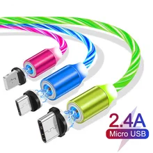 Светящееся освещение потока Магнитный usb-кабель для iPhone XR X 7 8 Micro type C зарядное устройство Быстрая зарядка магнит зарядка USB-C type-C