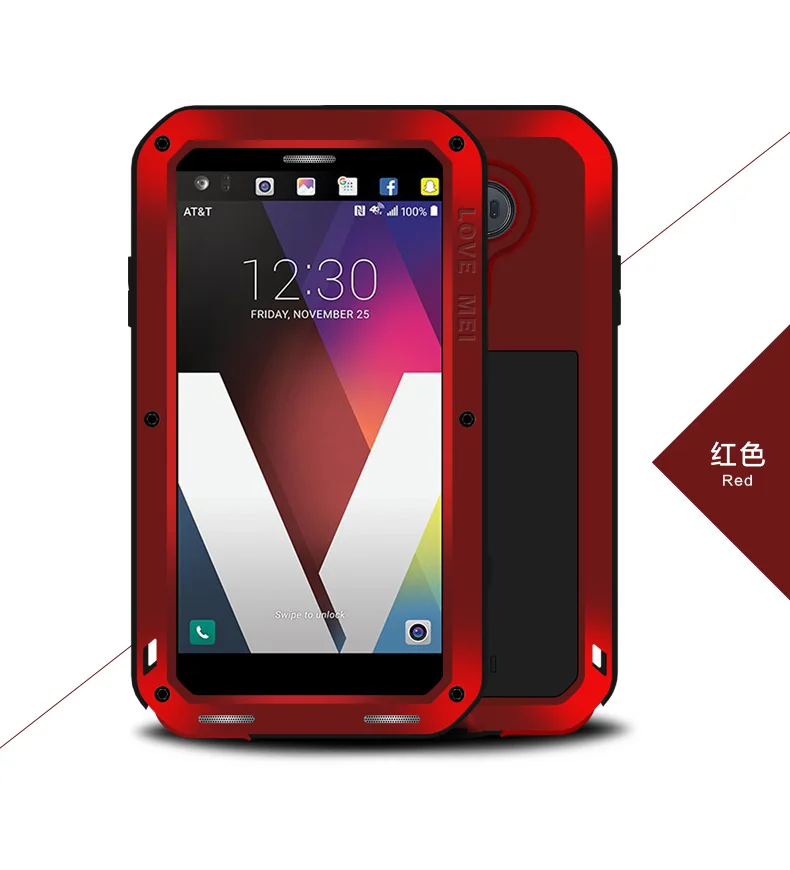 red case Алюминиевый металлический чехол LOVE MEI для LG V40 V30, мощный защитный противоударный водонепроницаемый чехол для LG V30 - Цвет: red case