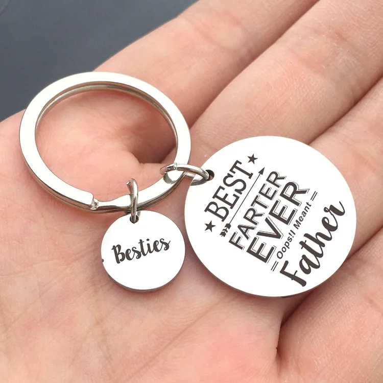 

Father's holiday birthday gift best farter ever peach heart stainless steel keychain lettering custom