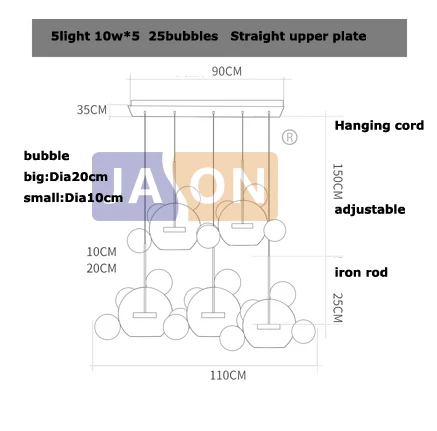 LED Постмодерн Нордик Железные Стеклянные Пузыри Дизайнерские Светодиодные Лампы.Светодиодные Светильники Люстры Подвесные.Светильники Подвесные Светильники.Подвесной Светильник.Освещение Для Столовой,Фойе и Спальни - Цвет корпуса: s size 5light 25ball
