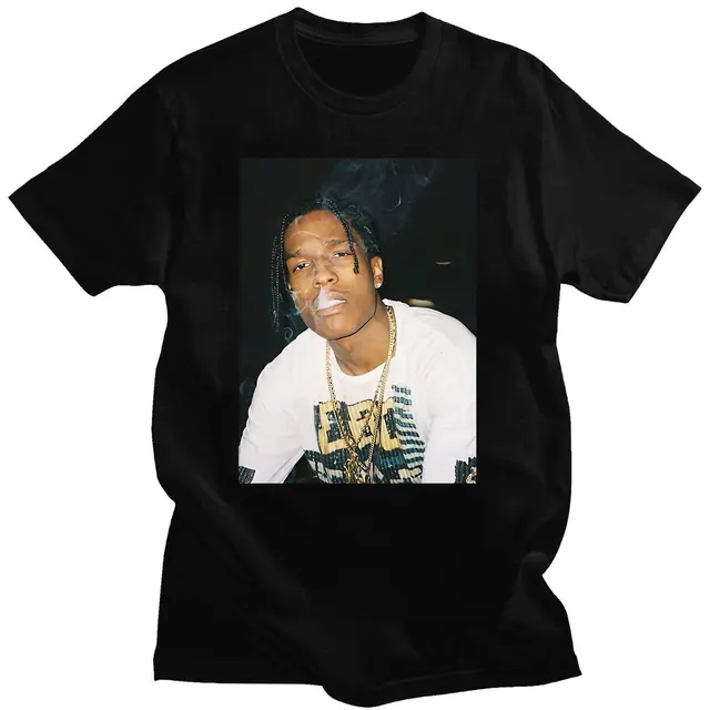 Hot Sale ASAP Rocky Portrait Graphic Aesthetics T-shirts Hip Hop Cotton Short Sleeve Loose Couple T-Shirt Casual Harajuku Tshirt Black 10