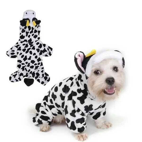 Милая одежда для домашних животных комбинезоны для собак щенка коровы Хэллоуин косплей костюм зимние теплые плюшевые пижамы толстовки размера плюс XS-XXL