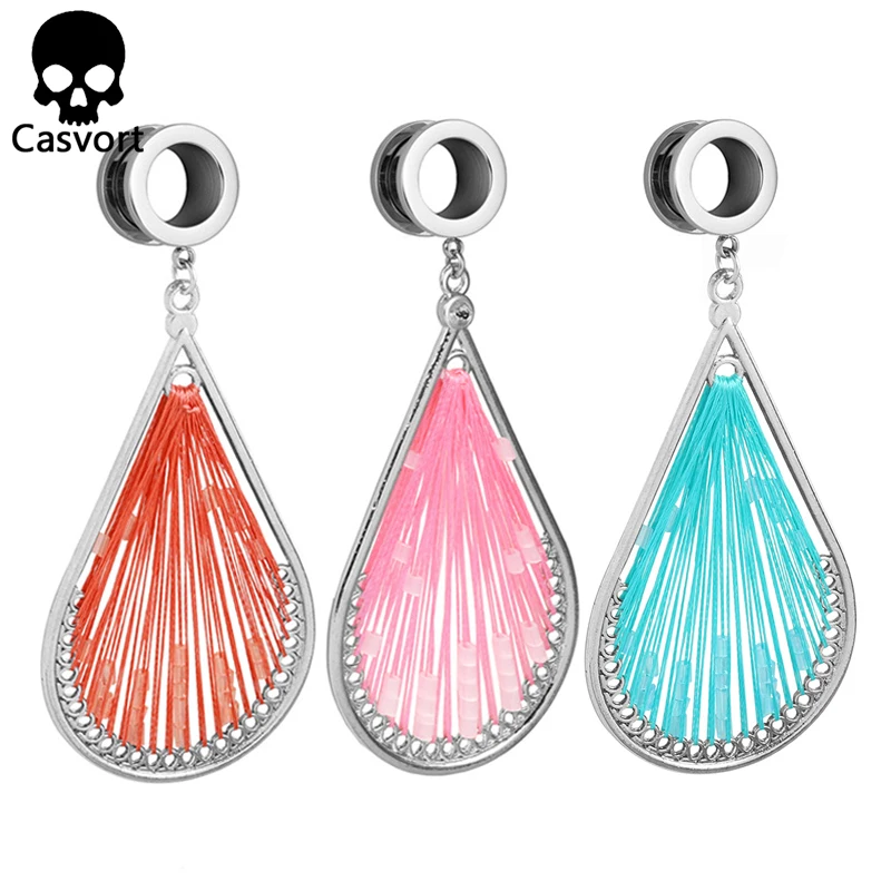 

Casvort 2PCS Piercing stainless steel leaves dangle ear plugs and tunnels body jewelry screw ear gauges pair selling expander