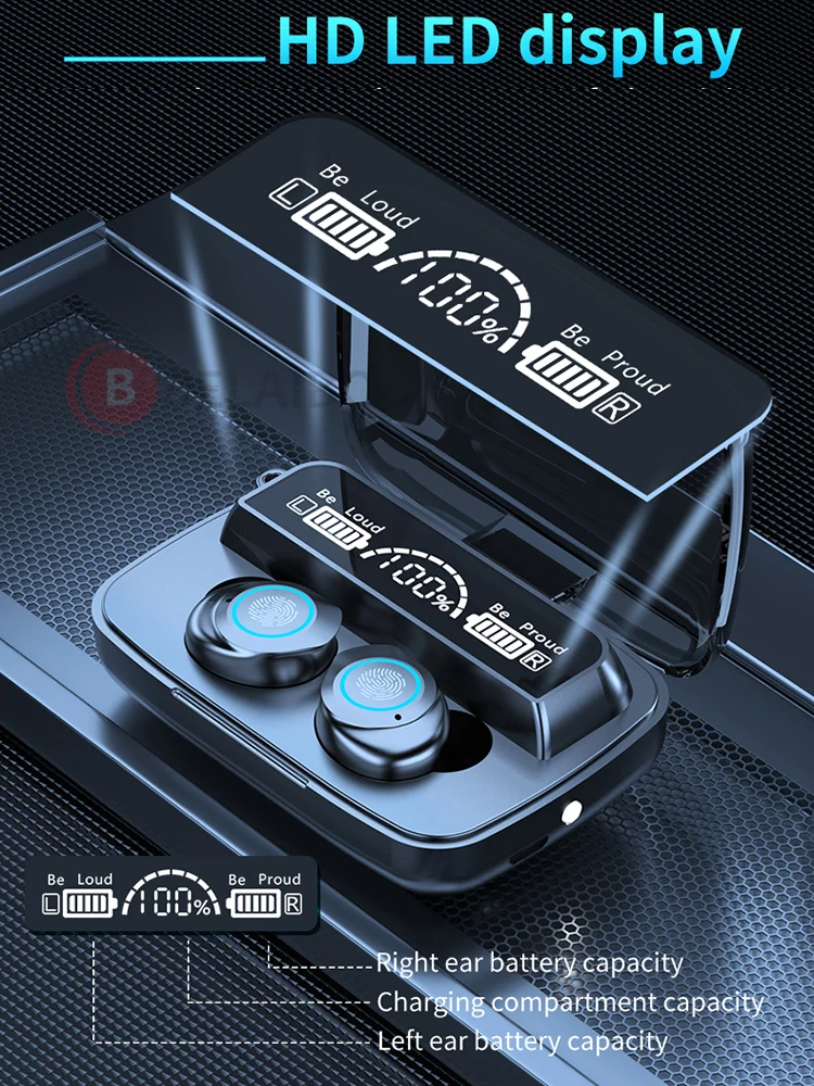 Wireless Headphones IPX7 Waterproof Touch Control 9D TWS Bluetooth 5 1 Stereo Earbuds Sports Earphones Headsets with flashlight