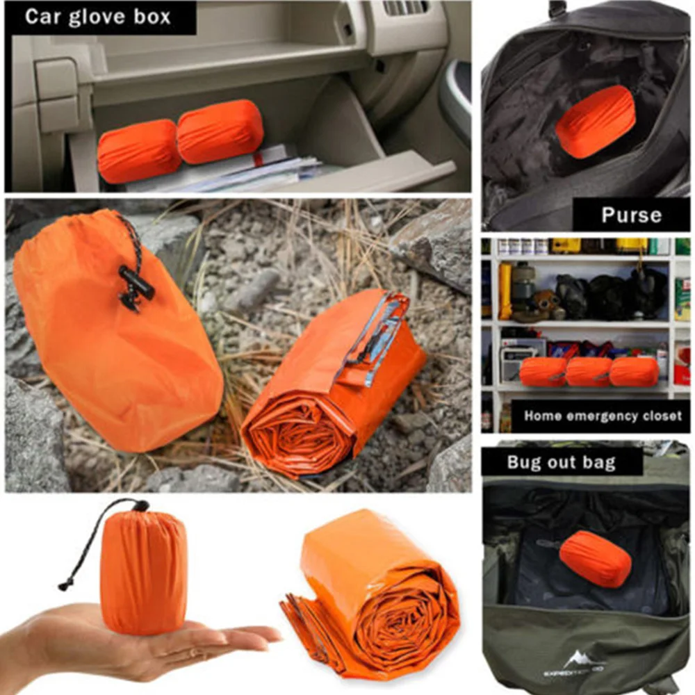 Портативные спальные мешки для кемпинга Bivy, теплые водонепроницаемые пуховые ультратонкие Спасательные Одеяла, спасательные одеяла для выживания
