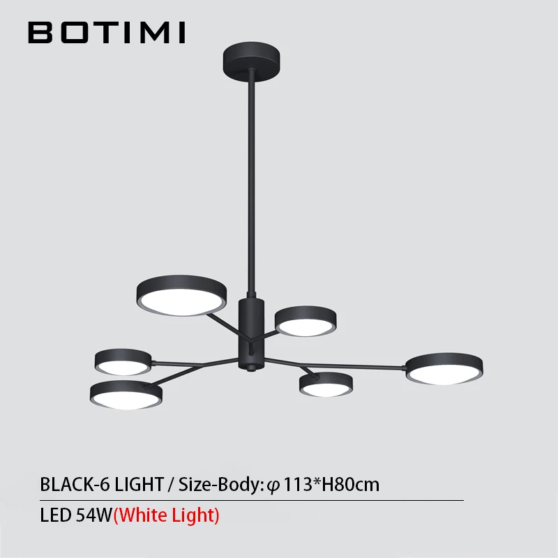 BOTIMI современная люстра в форме дерева, 220 В, для фойе, черная лампа для столовой, металлические люстры для спальни, креативный дизайн, Подвесная лампа - Цвет абажура: 6 Light-Black