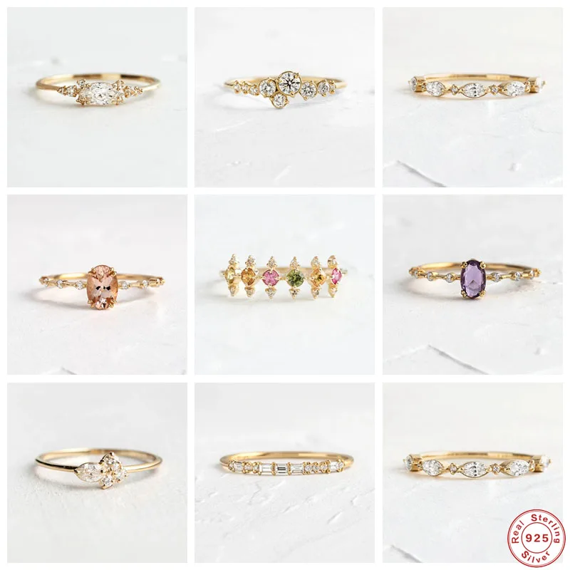 925 Sterling Silver Big Oval Crystal Rings For Women Rainbow Zircon Pave Slim Thin Rings Wedding Engagement Party Jewelry,silver rings,silver ring,wedding rings