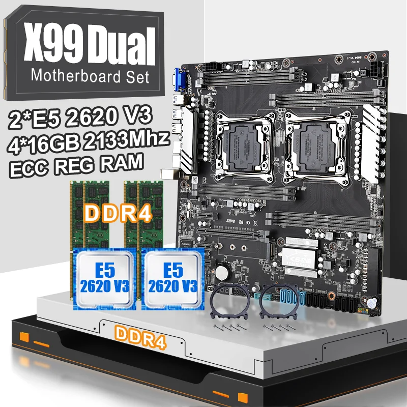 Двойная материнская плата JINGSHA X99 2 шт. шестиядерный процессор XEON E5 2620V3 4*16 Гб ddr4