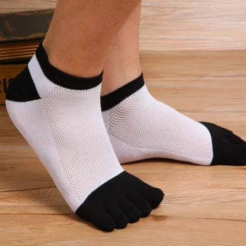 

New summer thin mesh men's socks toe finger cotton funny socks solid splice breathable comfortable white socks fashion simple