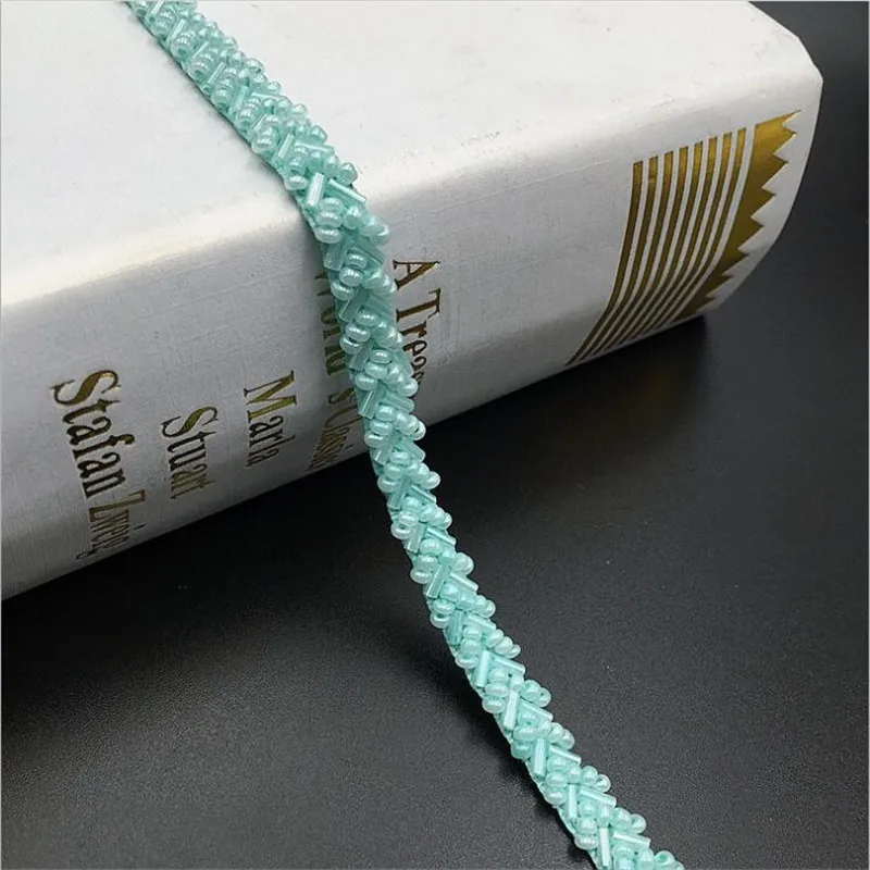 blue 1 ярд/лот винтажное красочное кружево с декоративными бусами лента тканевая лента DIY воротник швейная одежда головной убор материалы шитье ремесло - Цвет: blue
