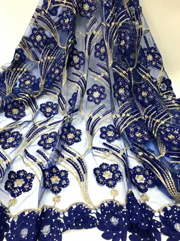 

Beautifical blue french lace fabrics New arrival nigerian net lace beads for wedding lace embroidery cord lace stones ML7N173
