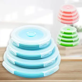 

4pcs/set Silicone Folding Bento Lunch Box Collapsible Lunchbox Food Container Salad Bowl with Lid Dinnerware