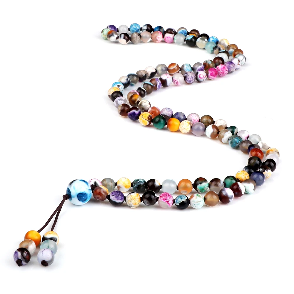 Stone Bead Necklace 6mm Round Agates Onyx Natural Stone Beads Necklace & Bracelets Women Men 108Mala Stretch Fashion Jewelry Gift