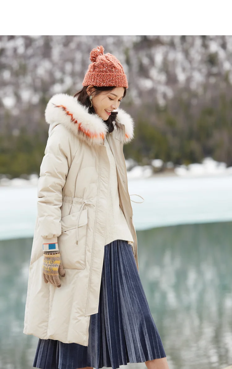 IEF Winter Waist Design Vogue Hoodies Mid-Long Style Down Jacket Women Long Sleeves 0514A-D007