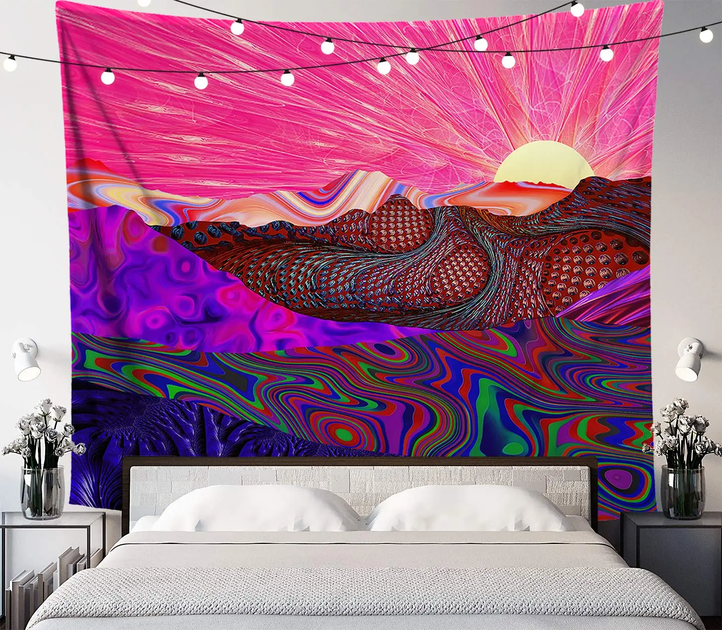 Красочный гобелен с пейзажем Sunrise Psychedelic Rainbow Настенный декор