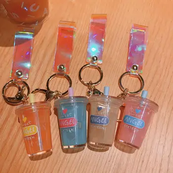 

2PCS Innovative Keychains Pearl Milk Tea Tide Words Cartoon Key Chain Student Decompression Toy Gift Christmas Present