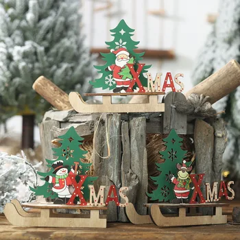 

12pcs/lot Christmas Tree Shape Wooden Pendants DIY Sled Santa Claus Snowman Deer Ornaments XMAS Decoration Kids Gifts