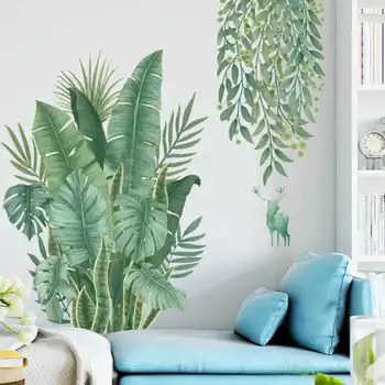 

DIY Deer Green Plant Wall Sticker Home Tropical Rainforest Ins Leaf PVC Wall Stickers Children's Room Interior Wallpaper