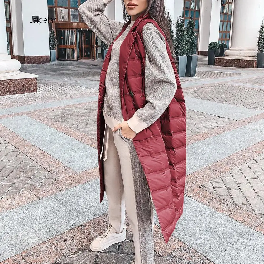 

Laipelar 2020 Fashion Women Lapel Cardigan Waistcoat Mid-Long Vests Female Winter Outdoor Warm Solid Color Sleeveless Outerwear