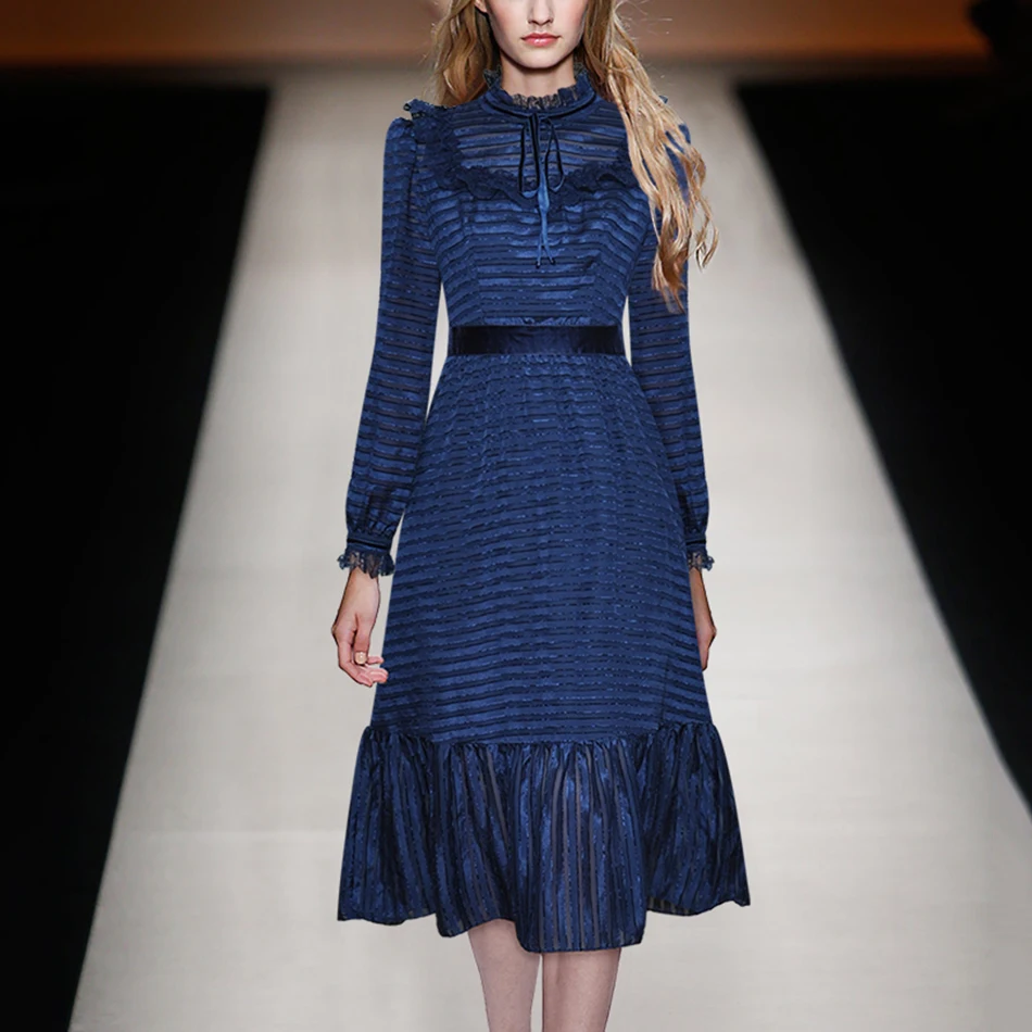 Fashion Stand-Up Collar Long-Sleeved Lace Ruffled