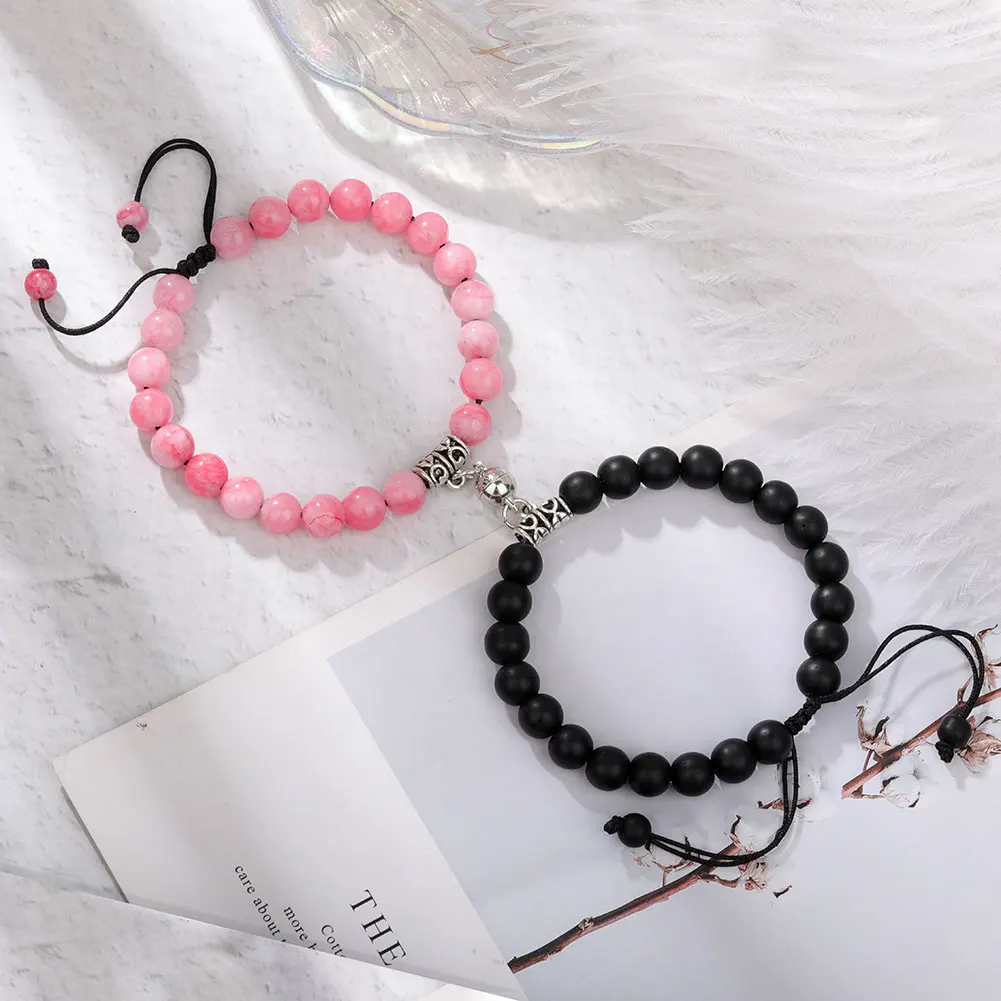 2pcs/Set Couple Bracelets Natural Stone Beads Heart Shaped Distance Magnet Attraction Bracelet Lovers Jewelry Gifts New beaded bracelet stone bead bracelet natural stone bracelet