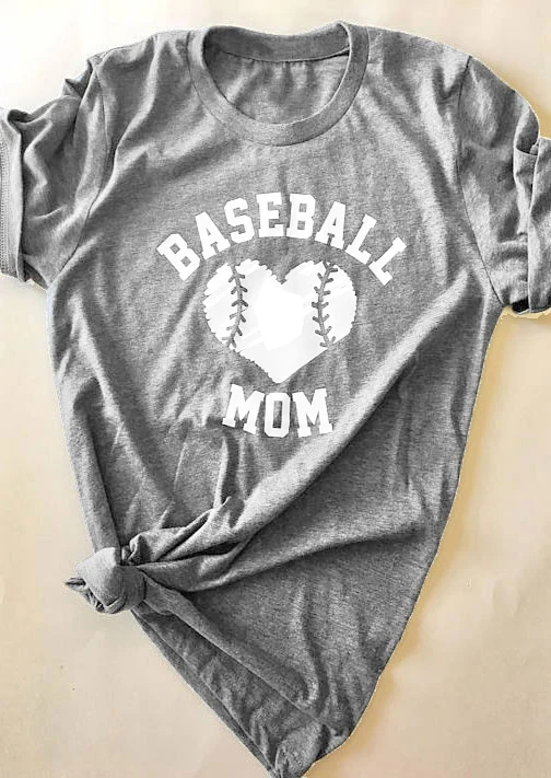 Baseball Mom Heart O-Neck T-Shirt