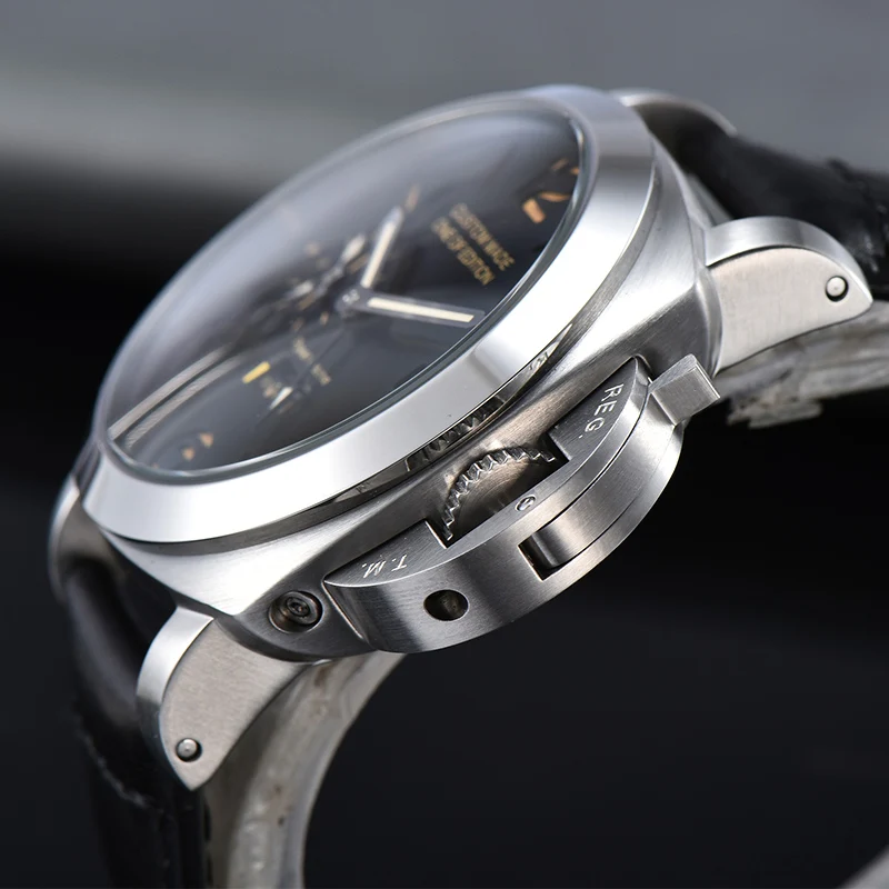 Parnis автоматические механические часы для мужчин 44 мм GMT кожаный ремешок запас хода светящиеся военные водонепроницаемые часы для мужчин