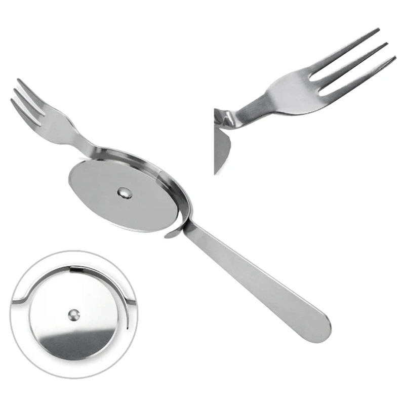 

Stainless Steel Cutter Pizza Knife Cake Tools with Fork Dual-Use for Pizza, Pies, Waffles and Dough Cookies Portable