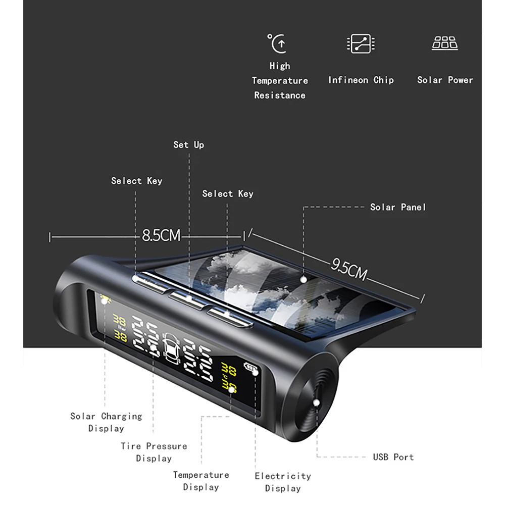 RIBOTON TPMS умная автомобильная система контроля давления в шинах Солнечная энергия цифровой ЖК-дисплей автоматическая система охранной сигнализации s давление в шинах