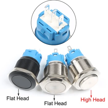 

New type 19mm Waterproof Momentary/Latching Stainless Steel Metal Push Button Switch NO LED 3Pins high/flat round Auto Engine PC