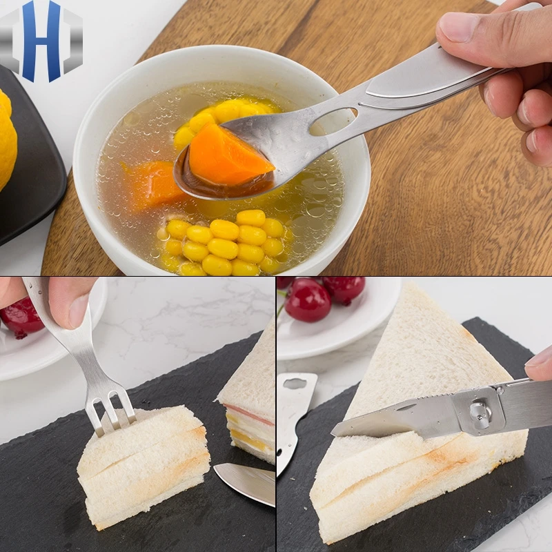Combination EDC Knife And Fork Spoon Fork Portable Protection Knife And Fork School Canteen Tableware Outdoor Soup Spoon