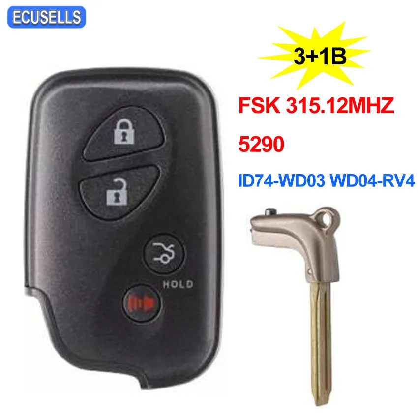 3+ 1/4 кнопки умный дистанционный ключ для автомобиля с FSK315.12-5290-ID74-WD03 WD04-RV4 для Lexus Crown 2010 2011 2012 2013 TOY48 Аварийный ключ