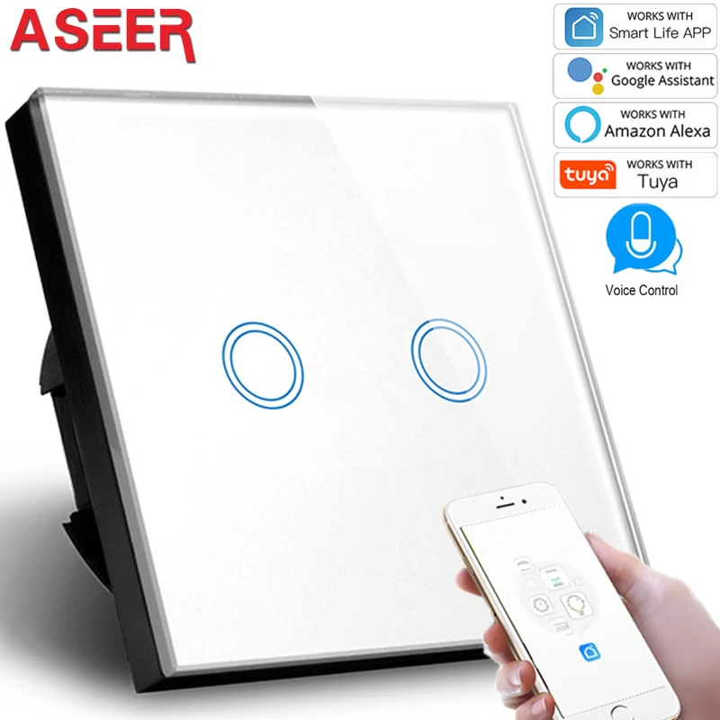 ASEER стандарт ЕС Tuya Smart Life WiFi переключатель для Google Assistant Amazon Alexa Голосовое