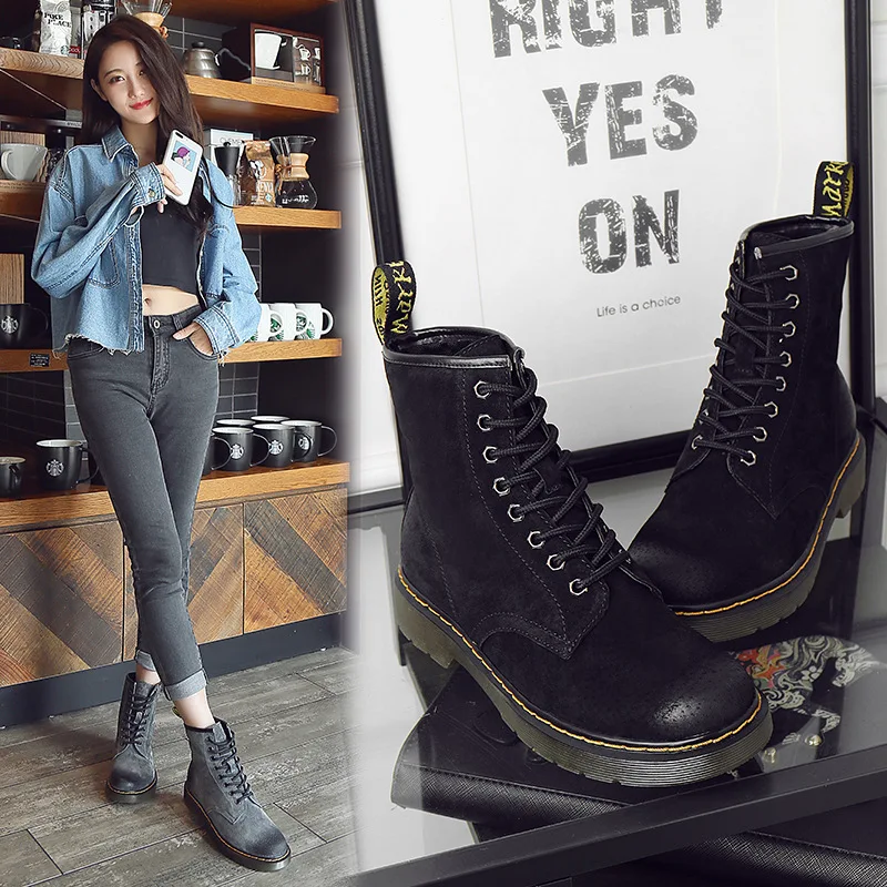 

2017 Autumn And Winter New Style Martin Boots WOMEN'S Genuine Leather Boots Low Heel Flat Boots Children Lace-up Rub Color Motor