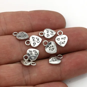 

JAKONGO 20PCS Antique Silver Plated Love my cat Heart Charms Pendants for Jewelry Making DIY Handmade Accessories